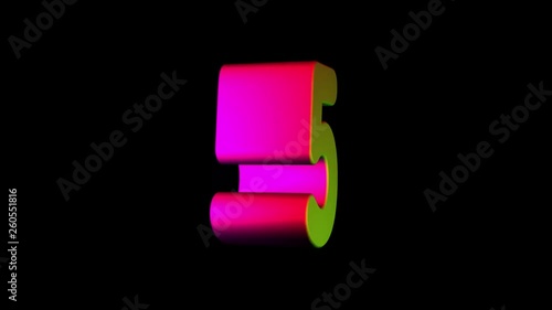 3d color digit numbers countdown from 10 to 0. Rotate animation