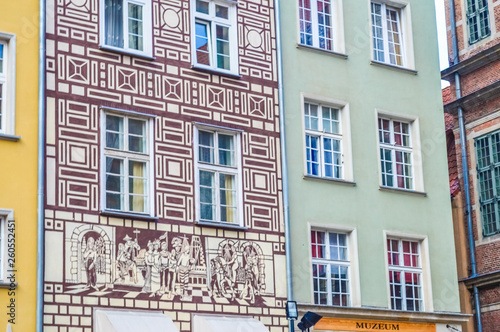 GDANSK, POLAND, SEPTEMBER 02 2018: Beautiful decorated house facade in the historic center