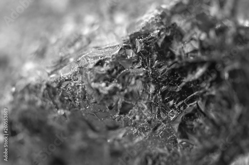 Black and white photo, texture from natural crystal. Macro. Abstract background