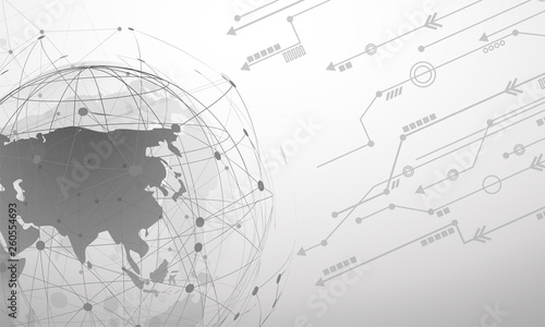 Business Connections, line composition concept Social Media Concept Design with Group with Electronic Devices, Earth Globe