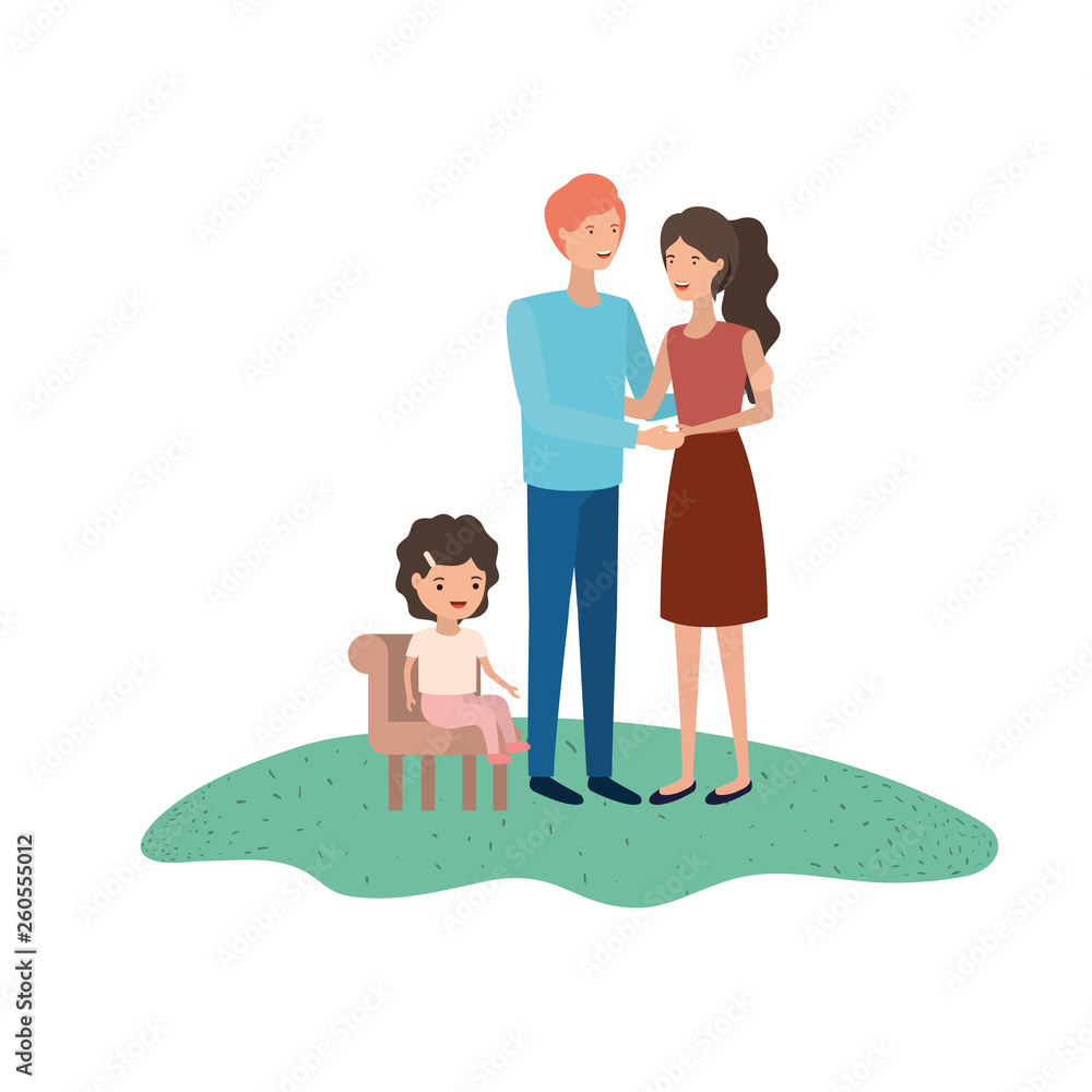 couple of parents with daughter sitting on chair