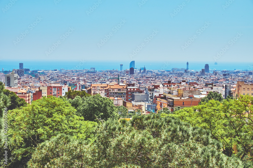 Top view of Barcelona and the sea