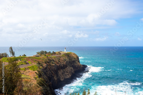 A beautiful view of the Daniel Inouye Kilauea Point lighthouse on the Hawaiian island of KauaiL