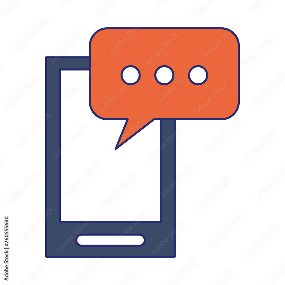 Smartphone with chat bubble symbol blue lines Smartphone with chat bubble symbol blue lines
