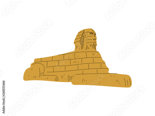 Egyptian Sphinx Statue, Symbol of Traditional Egyptian Culture Vector Illustration