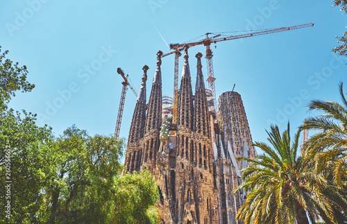 BARCELONA, SPAIN -MAY 19, 2018: The Basilica i Temple Expiatori de la Sagrada Familia in Barcelona