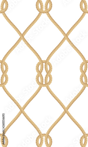 Seamless pattern of realistic nautical rope knot isolated on white. Texture for print or textile products, wrapper paper. EPS 10