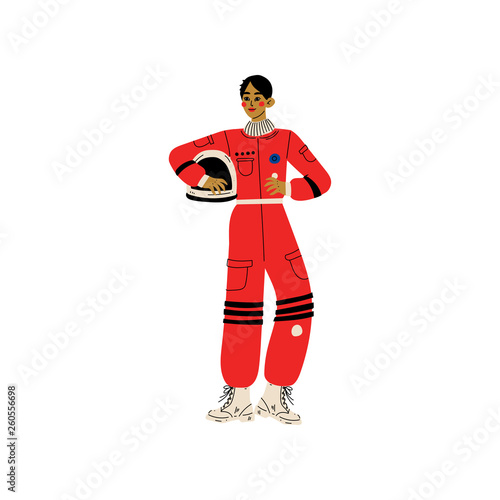 African American Woman Astronaut, Space woman Character in Spacesuit Vector Illustration
