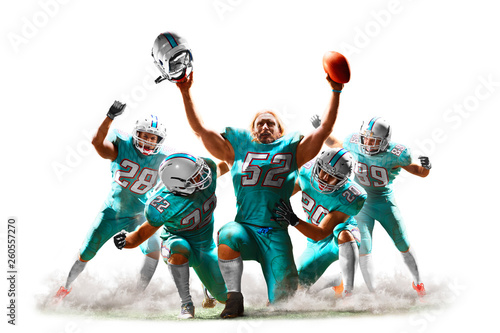 American football players in action white isolated