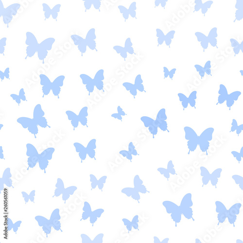 Seamless pattern with blue butterflies. Butterfly vector background. Flying butterflies. Butterflies trail. Vector