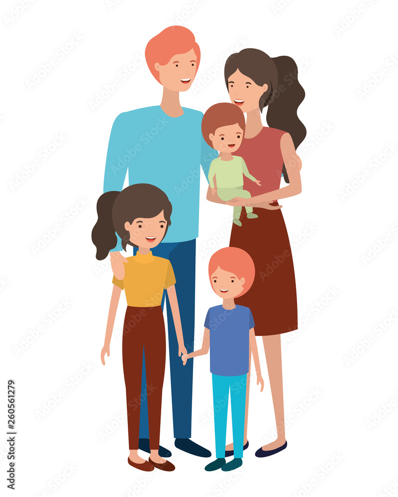 couple of parents with children avatar character