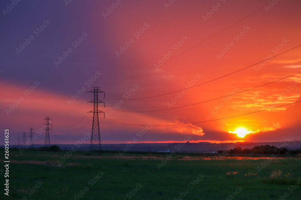 Electricity Pylons at sunset