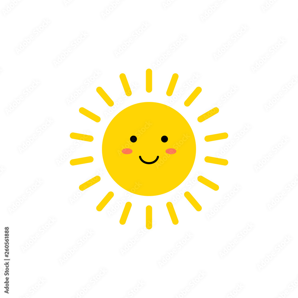 Sun - vector icon. Cute yellow sun with smiling face. Emoji. Summer emoticon. Vector illustration