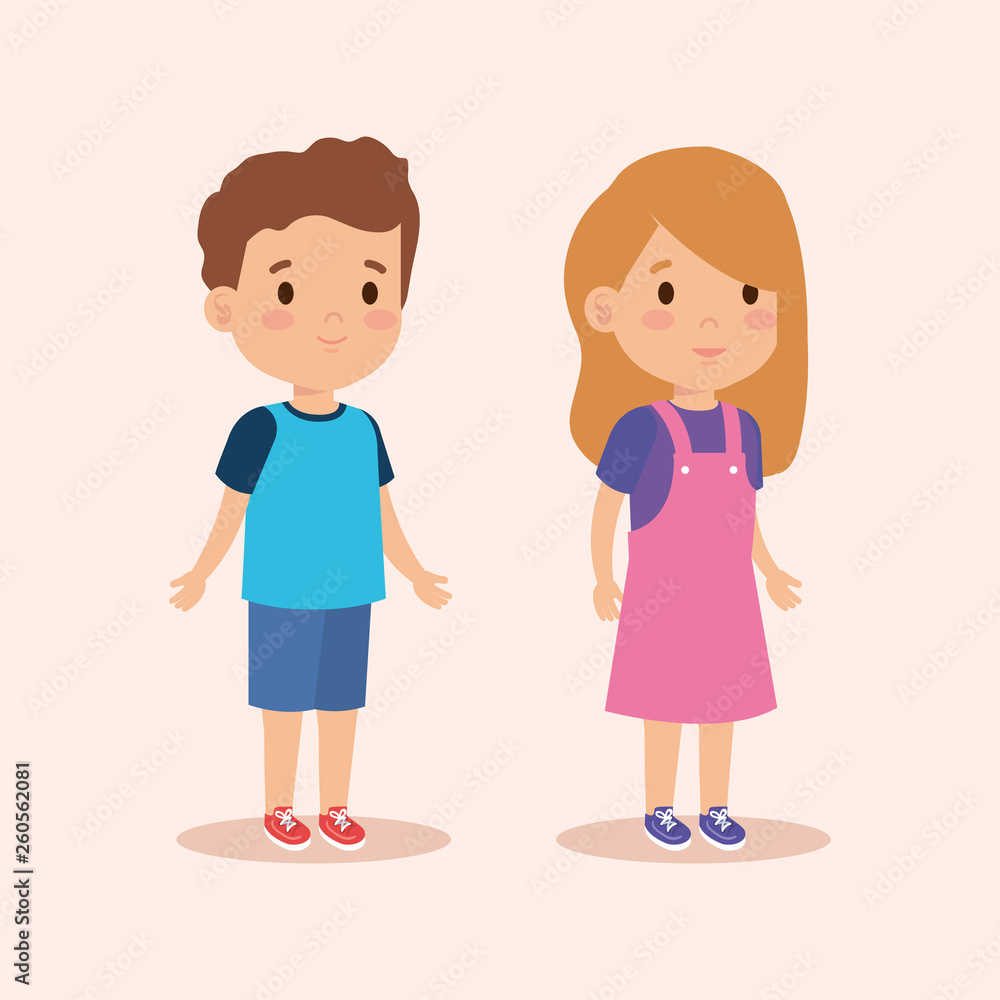 cute boy and girl with casual clothes