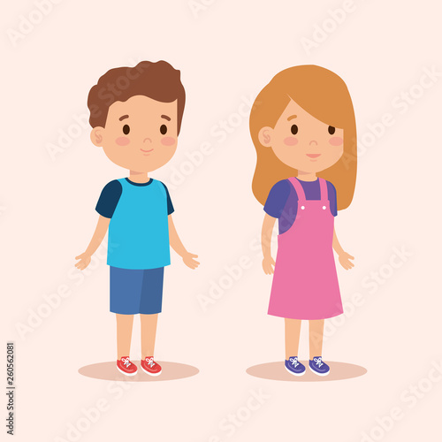 cute boy and girl with casual clothes