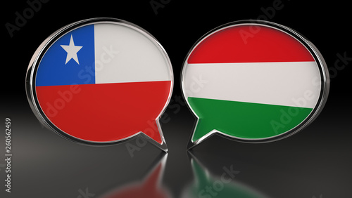 Free Download Chile and Hungary flags with Speech Bubbles. 3D Illustration - GFXLoad