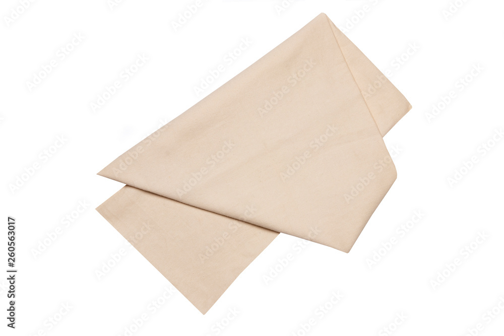 Towels isolated. Close-up of a beige napkin or picnic tablecloth texture isolated on a white background. Kitchen towel.