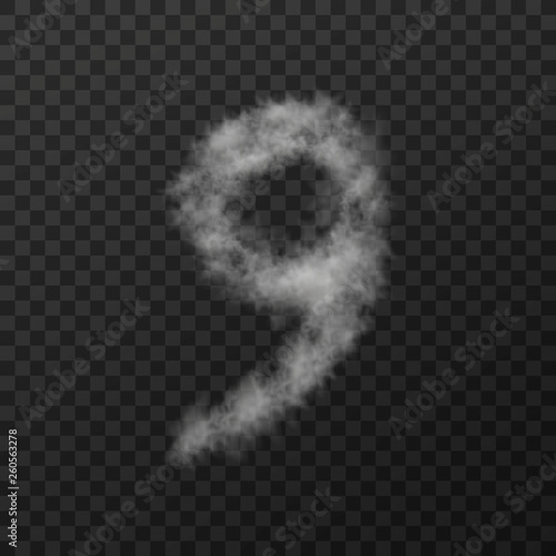 vector design of smoke textured number means nine, isolated on transparent background