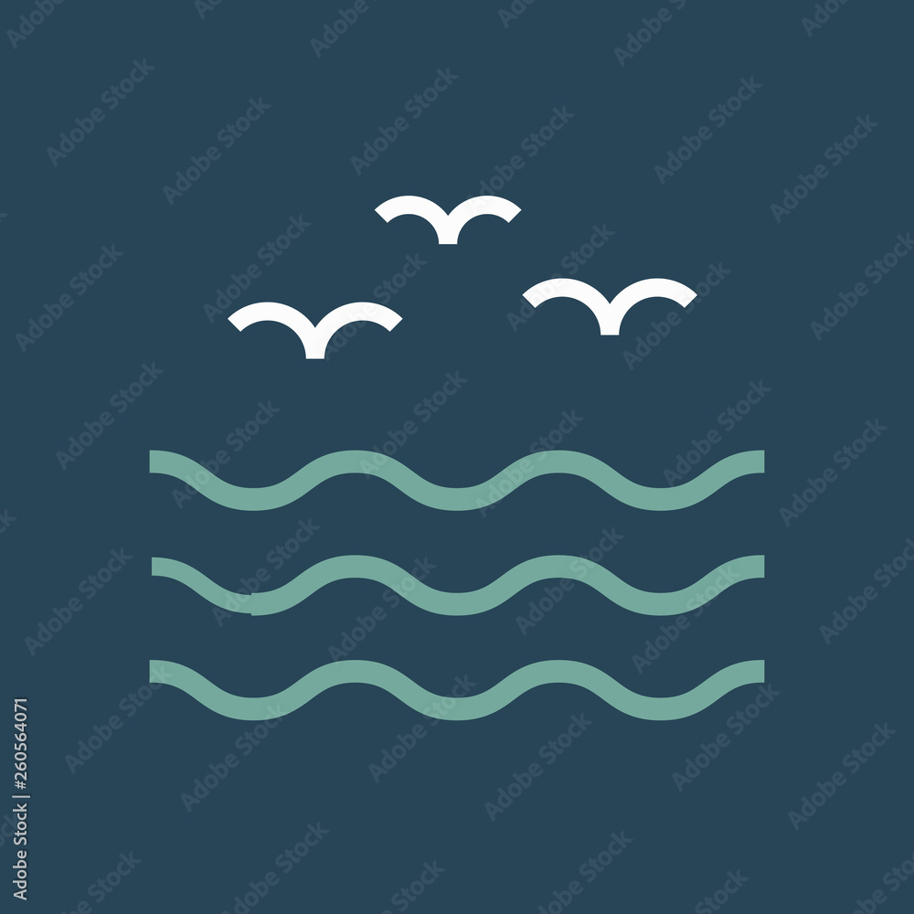 Silhouette icon birds over water Silhouette icon birds over water