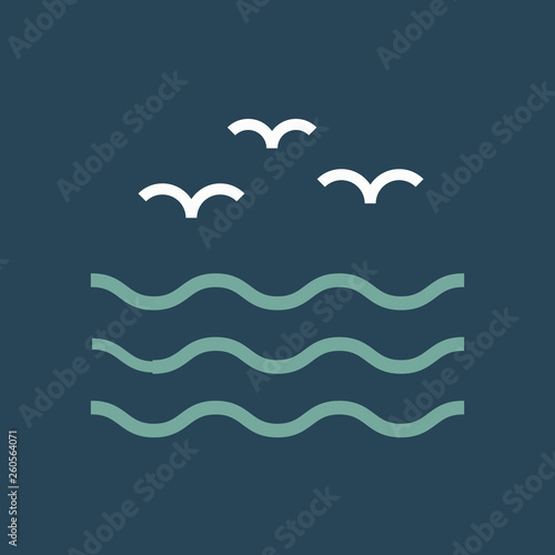 Silhouette icon birds over water