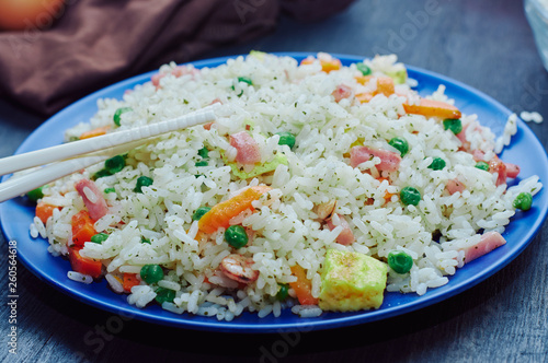 rice 3 delights in bamboo fiber dish with resin sticks