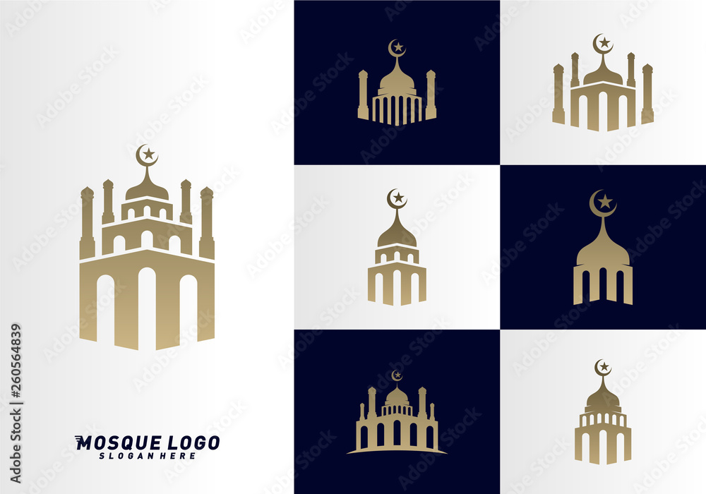 Set of Mosque Simple logo vector. Mosque Moslem icon vector Illustration design template.