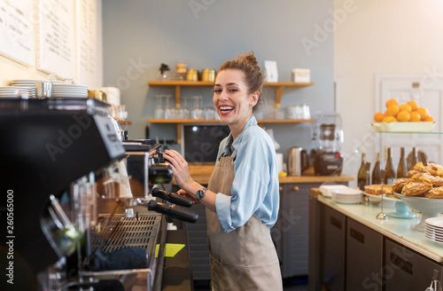 Woman working in coffee shop