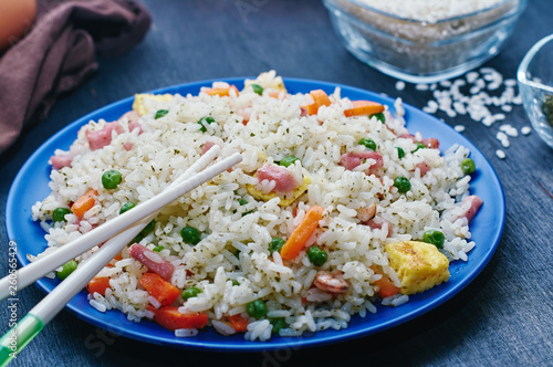 rice 3 delights in bamboo fiber dish with resin sticks