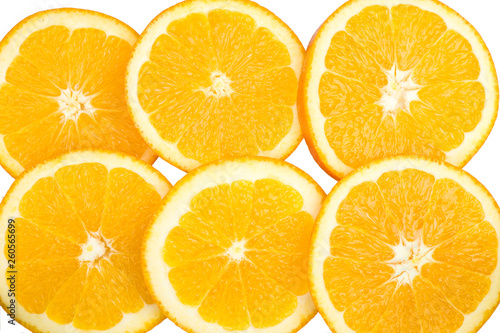 Sliced oranges isolated on white background