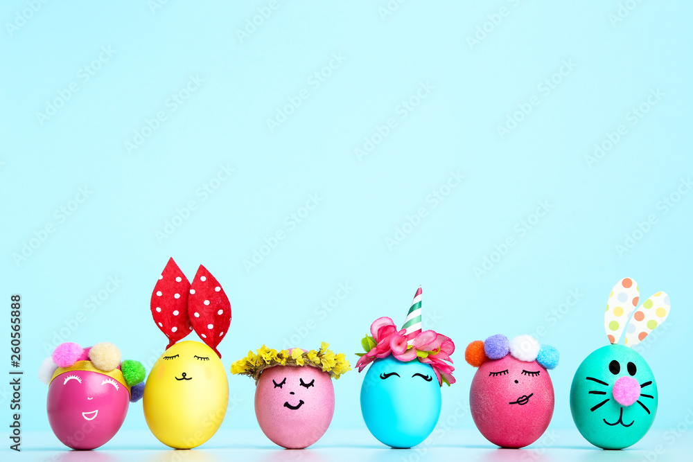 Cute easter eggs on blue background Cute easter eggs on blue background