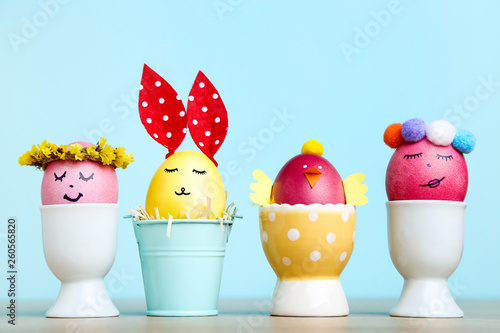 Cute easter eggs on blue background