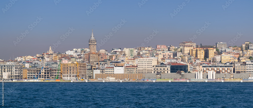 City view of Istanbul, Turkey from the sea overlooking Galata Tower and Karakoy