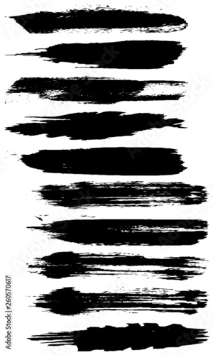 Collection of vector brush strokes. Abstract lines and black spots isolated on white background