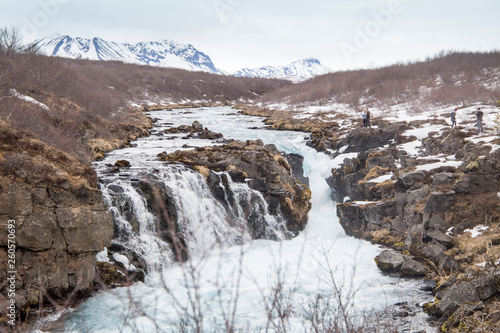 Way to Bruarfoss the blue waterfalls in Iceland