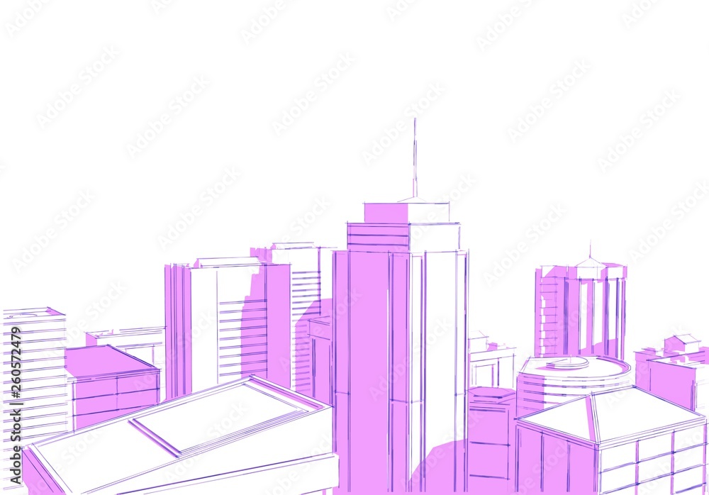 Obraz premium City skyscrapers .Big cities cityscapes and buildings .3D rendering - Illustration .