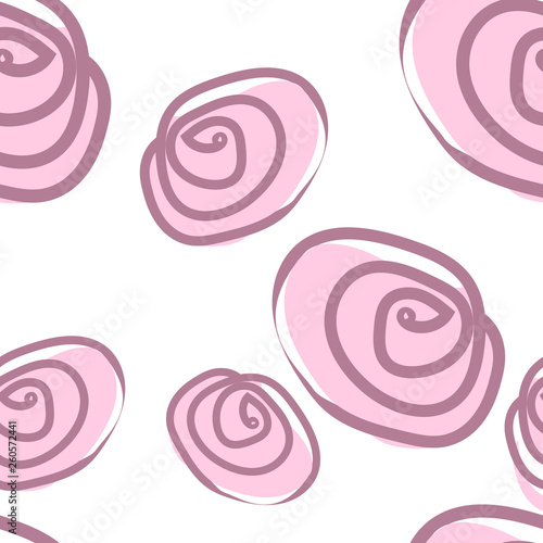 Vector seamless pattern with hand drawn pink roses isolated on white backdrop. Wrapping paper, wallpaper for flower shop or store, atelier, spa, boutique, beauty salon, print on tile. EPS10. Floral Ba