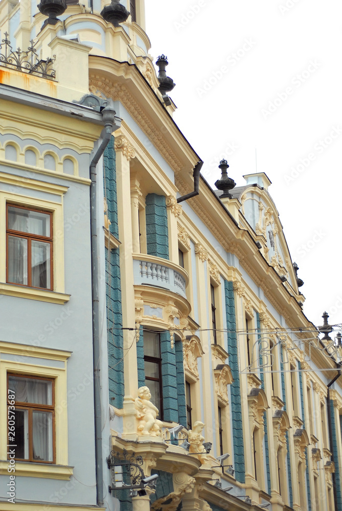 Fototapeta premium Chernivtsi, Ukraine. Europe. Element of architecture. Building with balconies and windows.