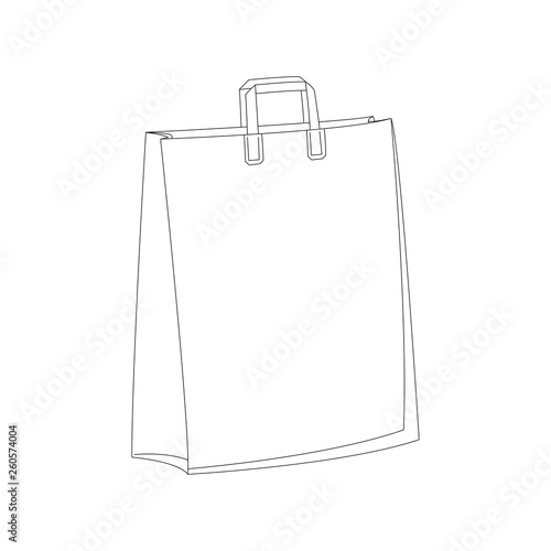 Ecological paper bag, vector illustration, lining draw, profile