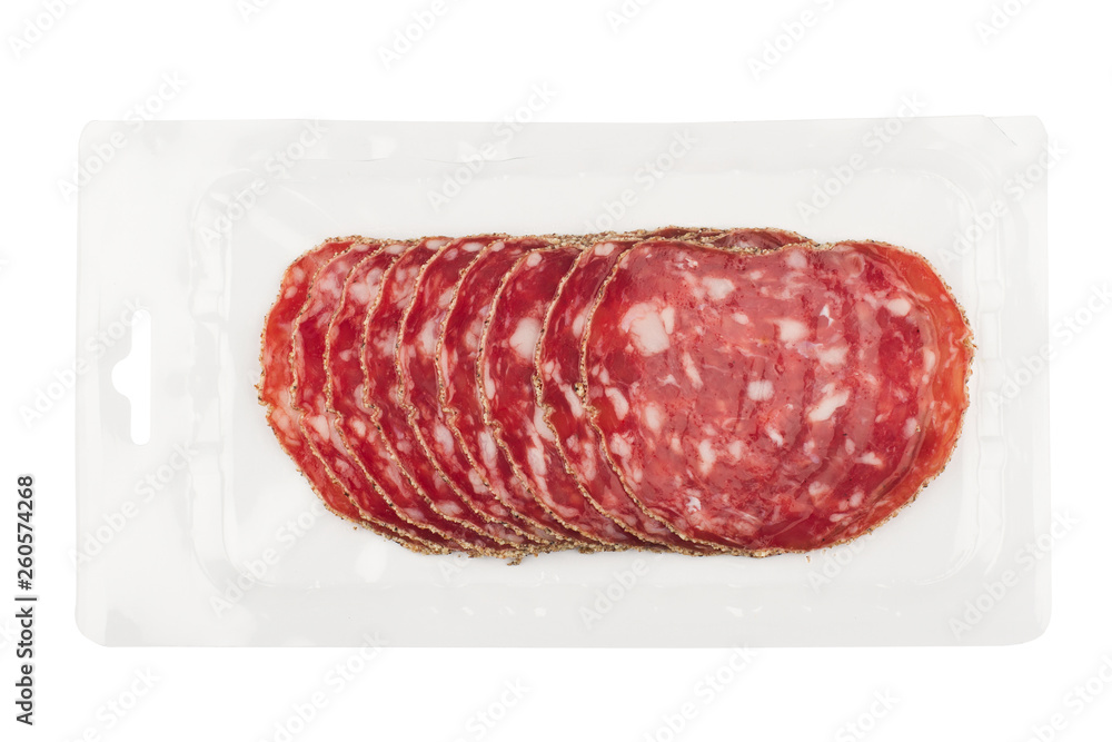 salami sausages packaging isolated on white