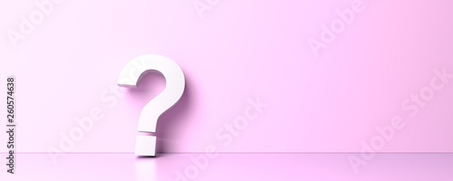 White question mark on pink background with empty copy space on right side. 3D Rendering