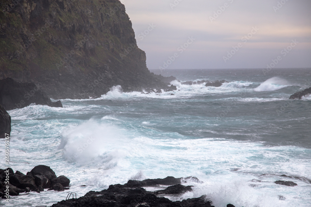 Storm over Termas de Ferraria in Sao Miguel island Azores Portugal