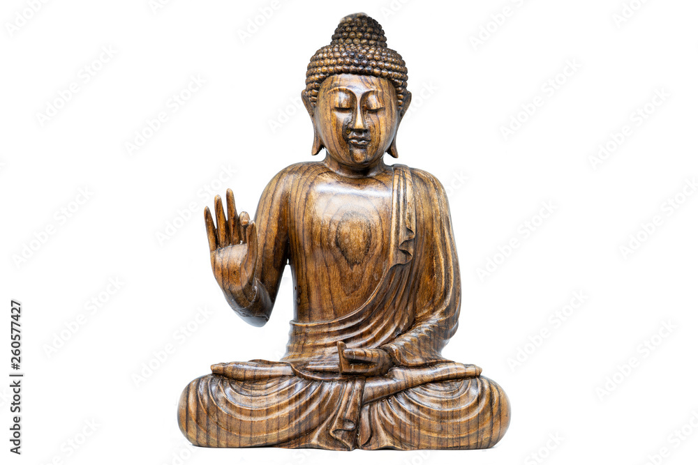 Wooden Buddha statue isolated on white