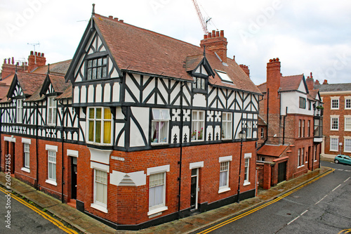 Black and White Buildings on a street in Chester