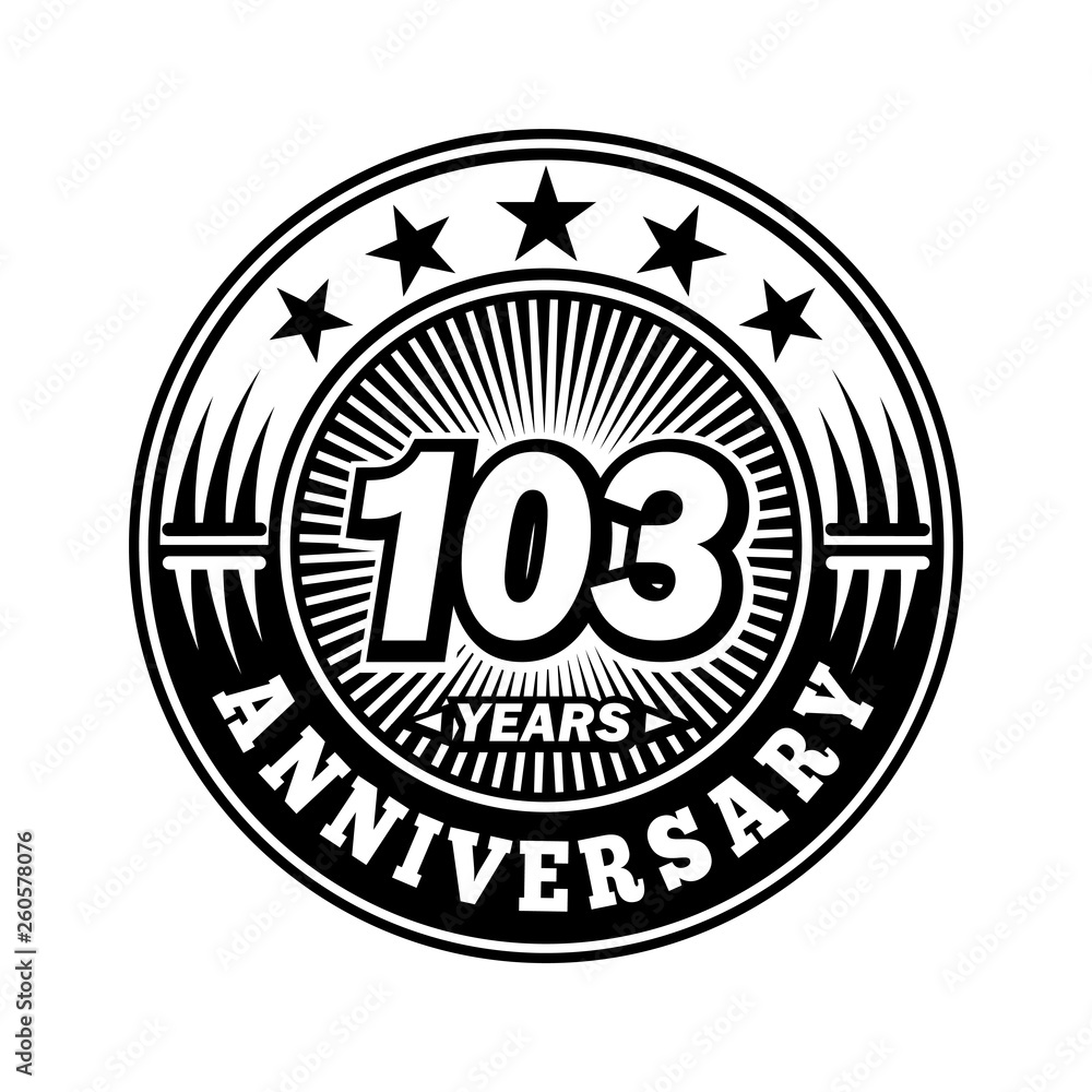 103 years anniversary. Anniversary logo design. Vector and illustration.