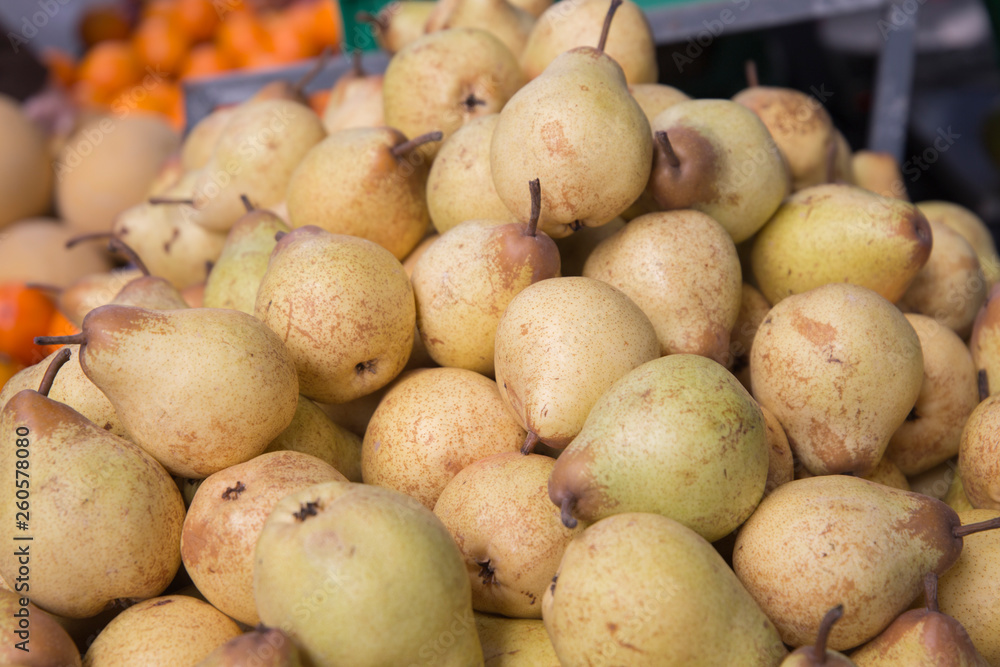 Pears at market Ponta Delgada Sao Miguel island Azores Portugal Pears at market Ponta Delgada Sao Miguel island Azores Portugal