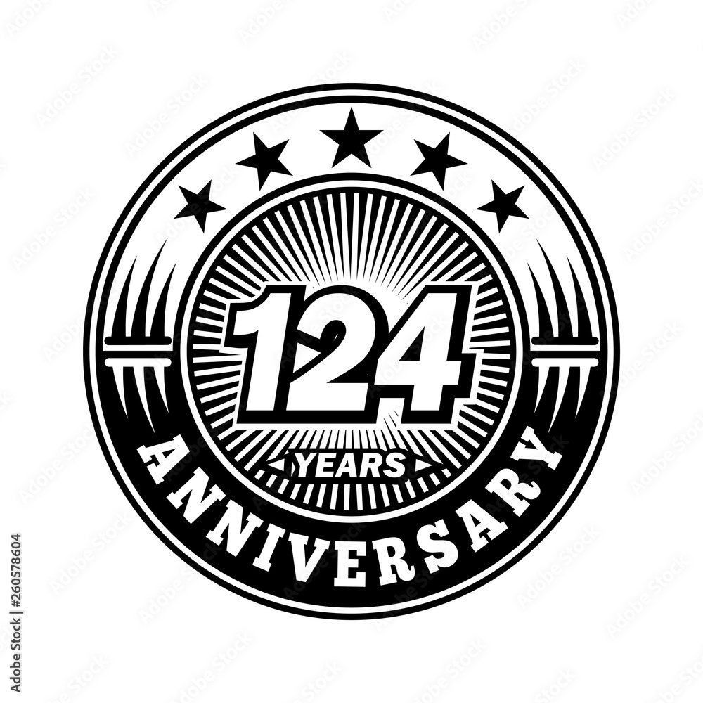 124 years anniversary. Anniversary logo design. Vector and illustration.