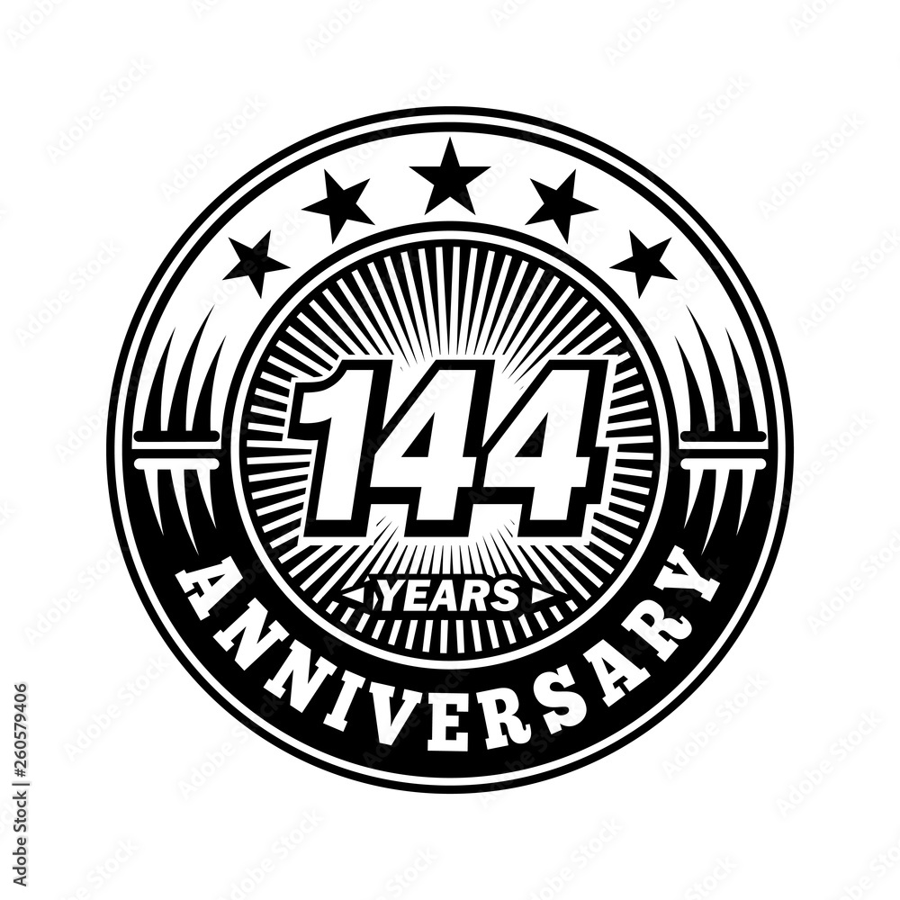 144 years anniversary. Anniversary logo design. Vector and illustration.