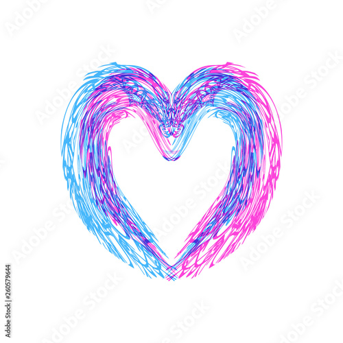 Multi-colored heart brush prints for Valentines day. Pink  blue. Vector illustration on isolated background.