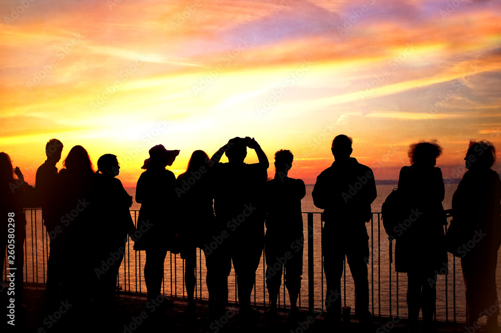 Fototapeta premium Sunset Watchers in Amalfi Coast Italy