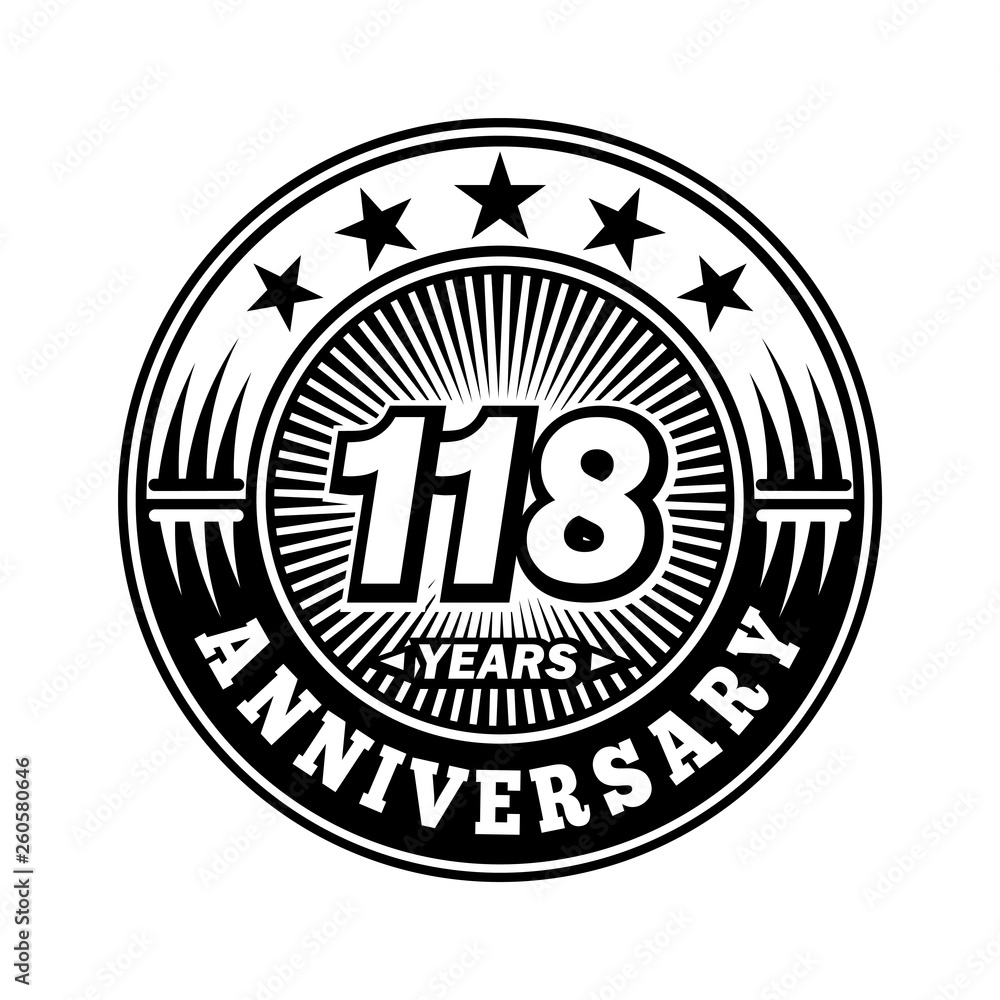 118 years anniversary. Anniversary logo design. Vector and illustration.